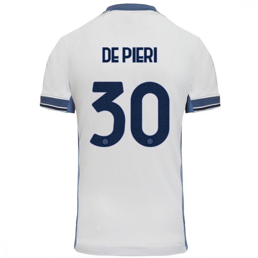 Kids Football Giacomo De Pieri #30 White Grey Away Jersey 2024/25 T-Shirt Australia