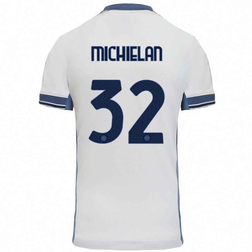 Kids Football Mattia Michielan #32 White Grey Away Jersey 2024/25 T-Shirt Australia