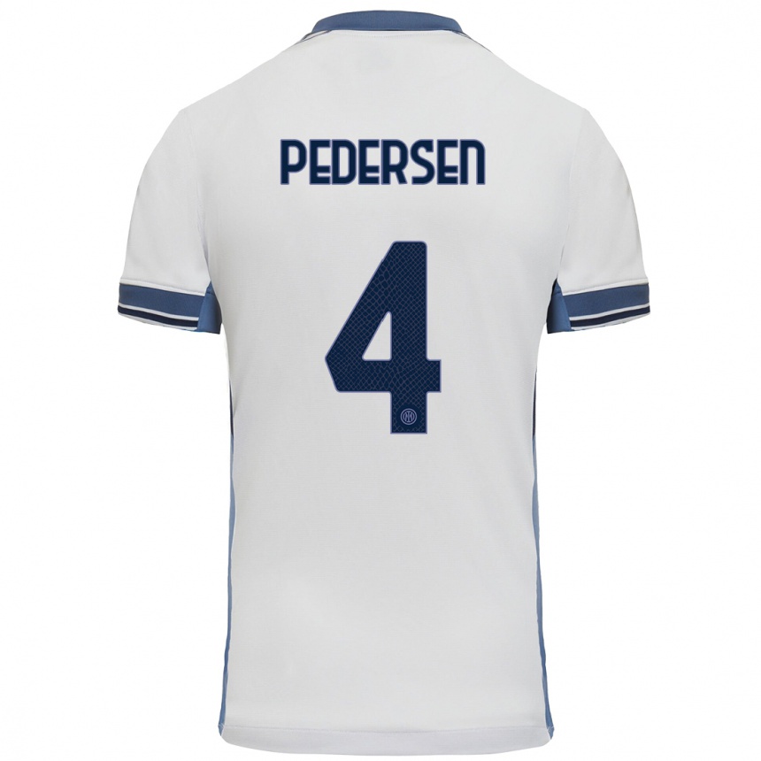 Kids Football Sofie Junge Pedersen #4 White Grey Away Jersey 2024/25 T-Shirt Australia