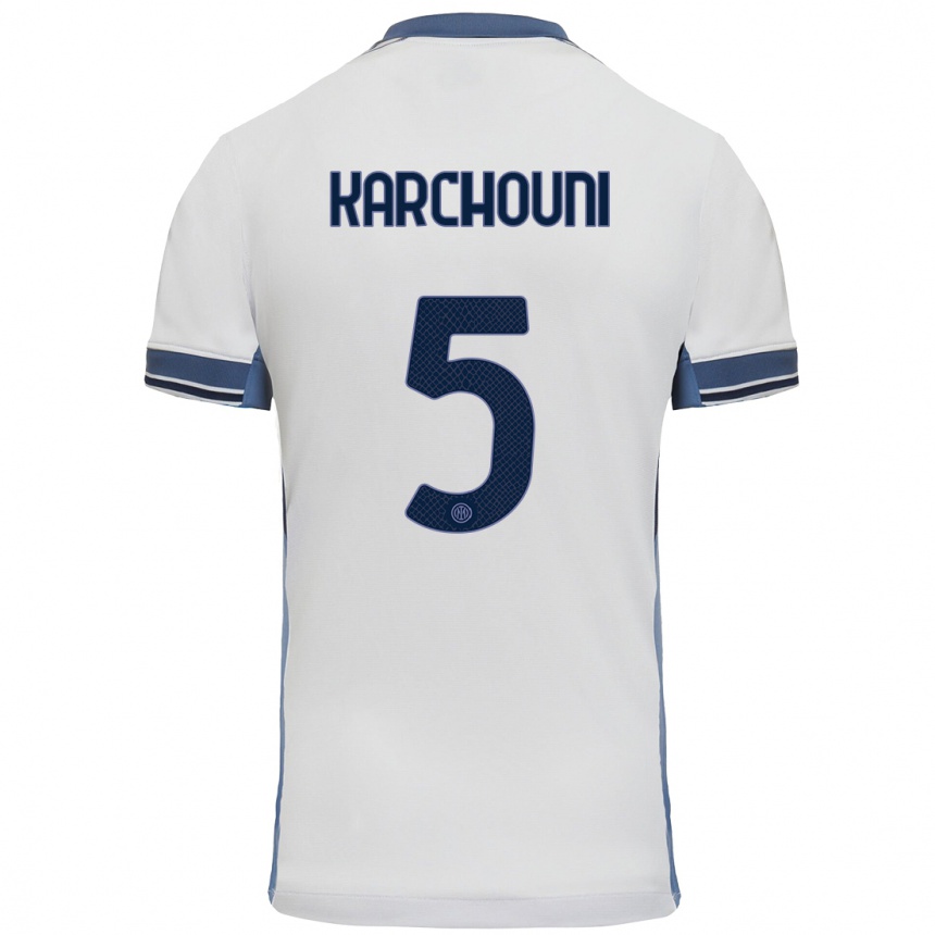 Kids Football Ghoutia Karchouni #5 White Grey Away Jersey 2024/25 T-Shirt Australia