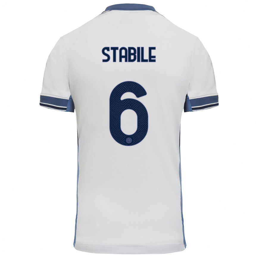 Kids Football Giacomo Stabile #6 White Grey Away Jersey 2024/25 T-Shirt Australia