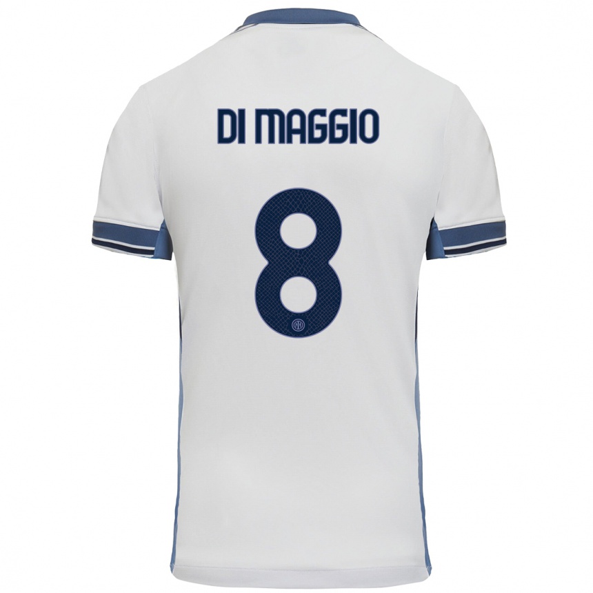 Kids Football Luca Di Maggio #8 White Grey Away Jersey 2024/25 T-Shirt Australia