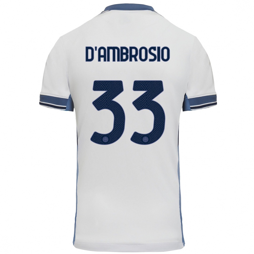 Kids Football Danilo D'ambrosio #33 White Grey Away Jersey 2024/25 T-Shirt Australia