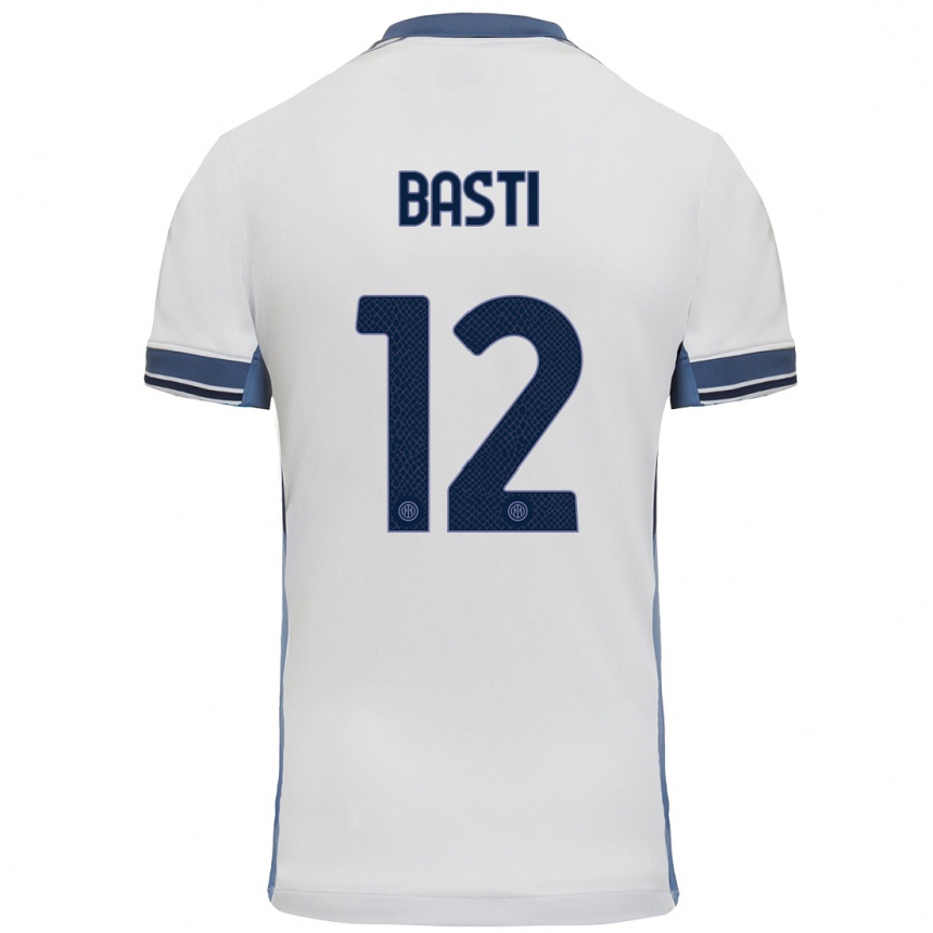 Kids Football Matteo Basti #12 White Grey Away Jersey 2024/25 T-Shirt Australia