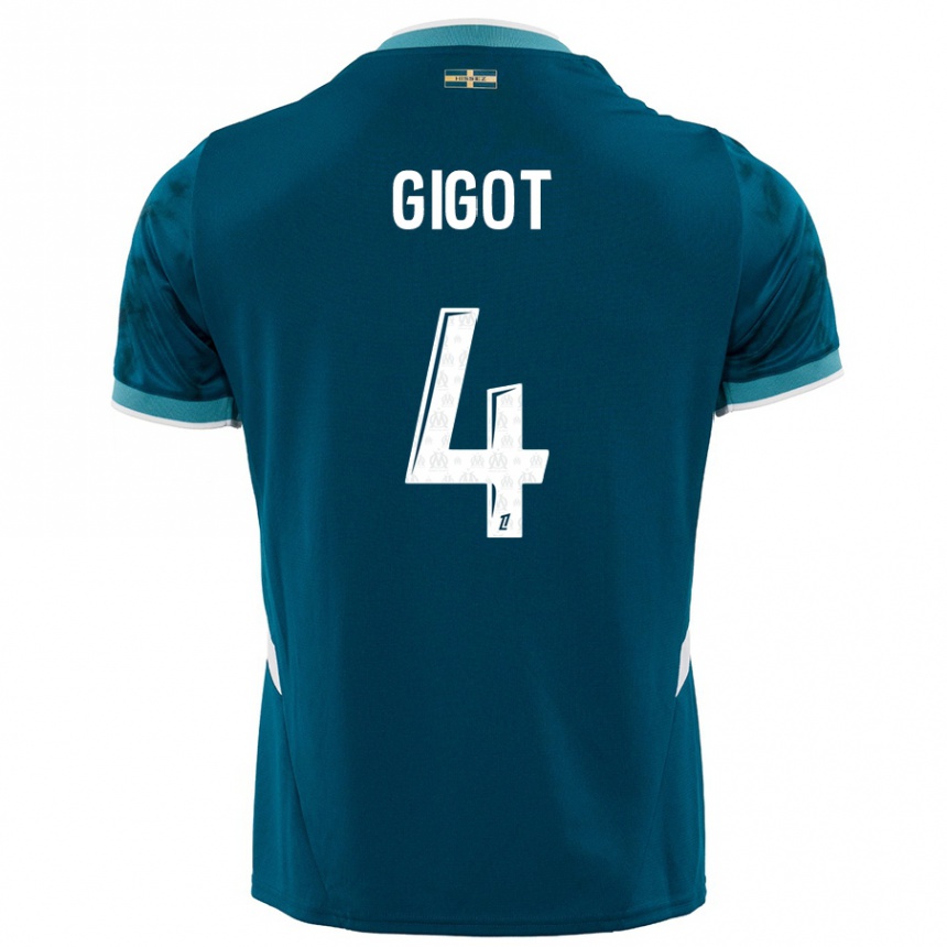 Kids Football Samuel Gigot #4 Turquoise Blue Away Jersey 2024/25 T-Shirt Australia