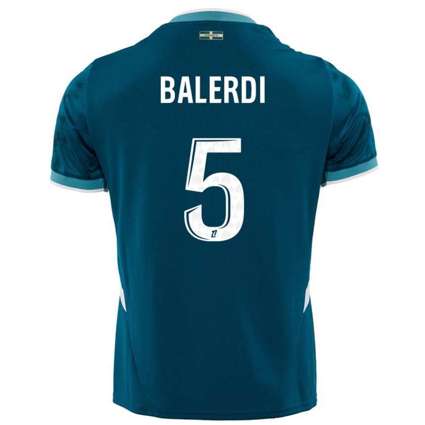 Kids Football Leonardo Balerdi #5 Turquoise Blue Away Jersey 2024/25 T-Shirt Australia