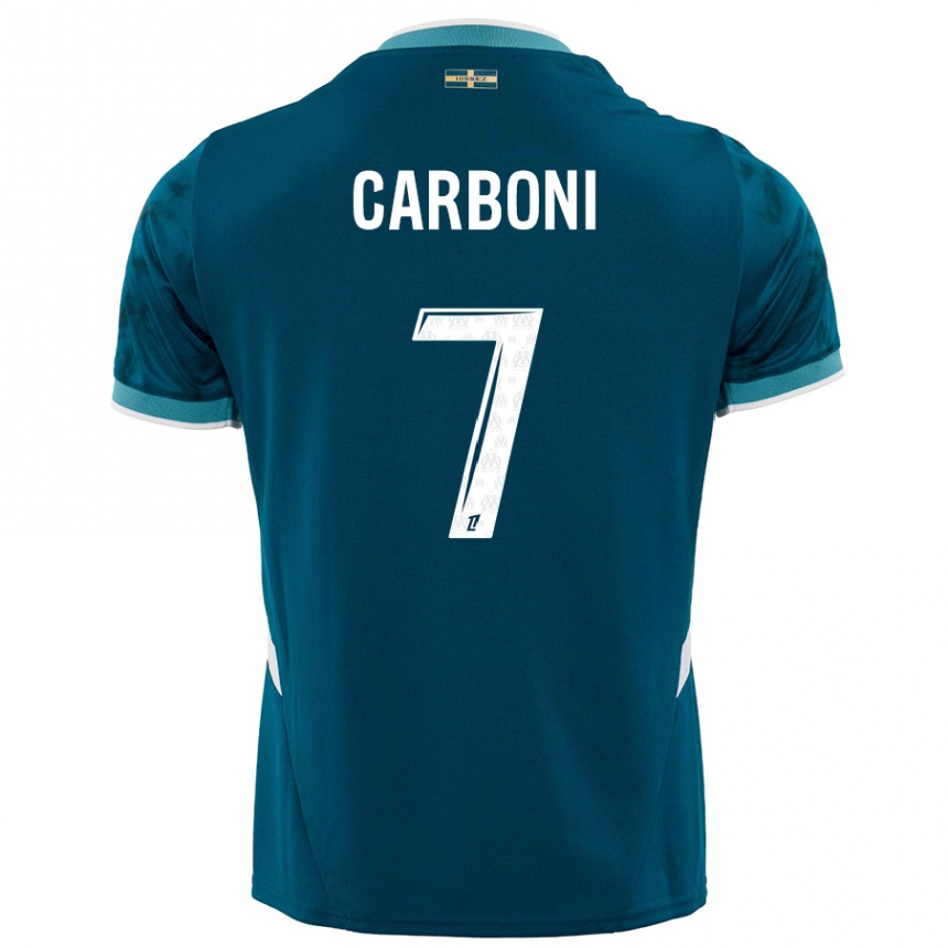 Kids Football Valentín Carboni #7 Turquoise Blue Away Jersey 2024/25 T-Shirt Australia