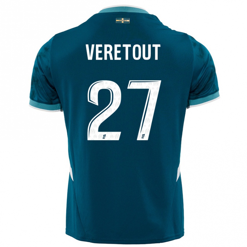 Kids Football Jordan Veretout #27 Turquoise Blue Away Jersey 2024/25 T-Shirt Australia