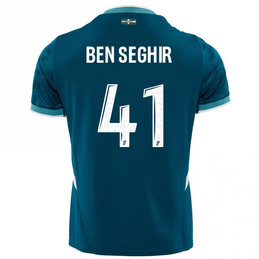 Kids Football Salim Ben Seghir #41 Turquoise Blue Away Jersey 2024/25 T-Shirt Australia