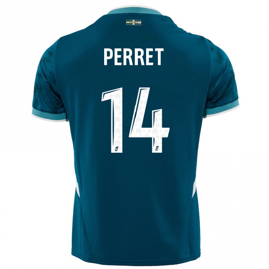 Kids Football Jenny Perret #14 Turquoise Blue Away Jersey 2024/25 T-Shirt Australia