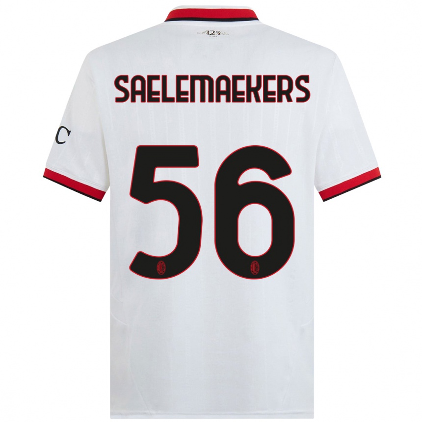 Kids Football Alexis Saelemaekers #56 White Black Red Away Jersey 2024/25 T-Shirt Australia