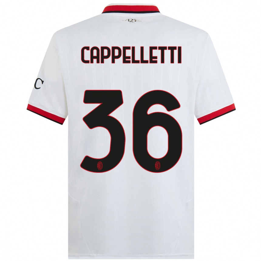 Kids Football Mattia Cappelletti #36 White Black Red Away Jersey 2024/25 T-Shirt Australia