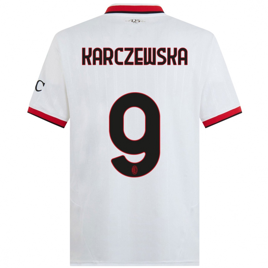 Kids Football Nikola Karczewska #9 White Black Red Away Jersey 2024/25 T-Shirt Australia