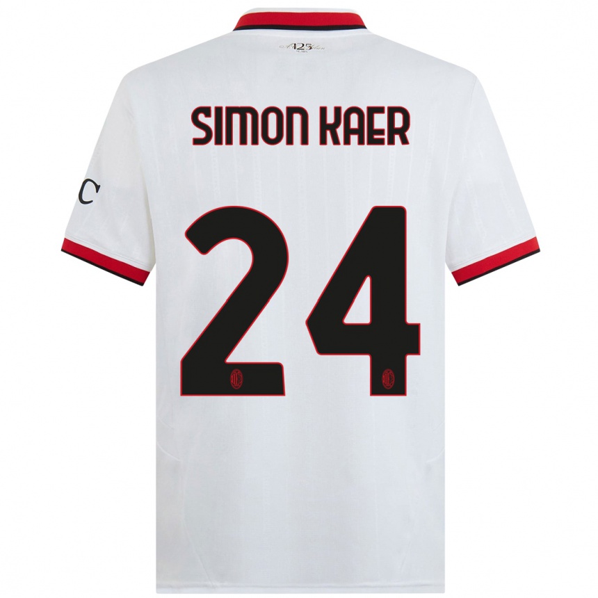 Kids Football Simon Kaer #24 White Black Red Away Jersey 2024/25 T-Shirt Australia