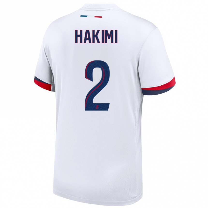 Kids Football Achraf Hakimi #2 White Blue Red Away Jersey 2024/25 T-Shirt Australia