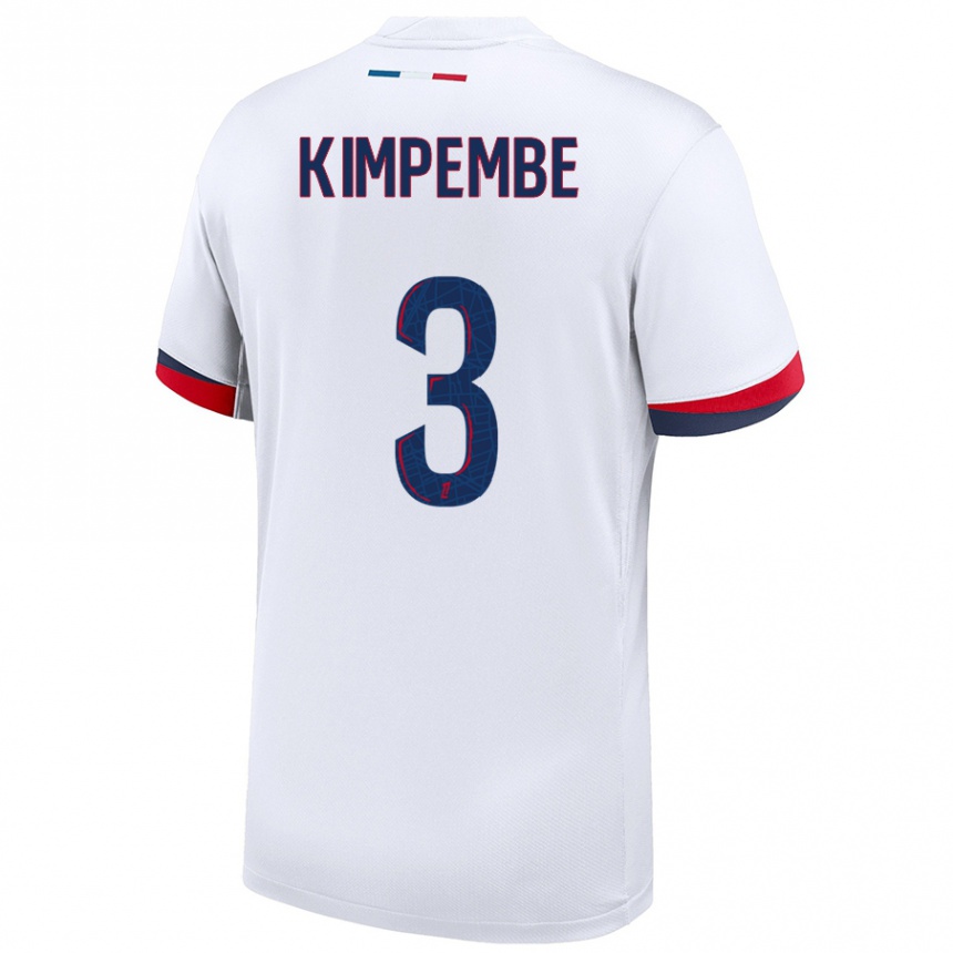 Kids Football Presnel Kimpembe #3 White Blue Red Away Jersey 2024/25 T-Shirt Australia