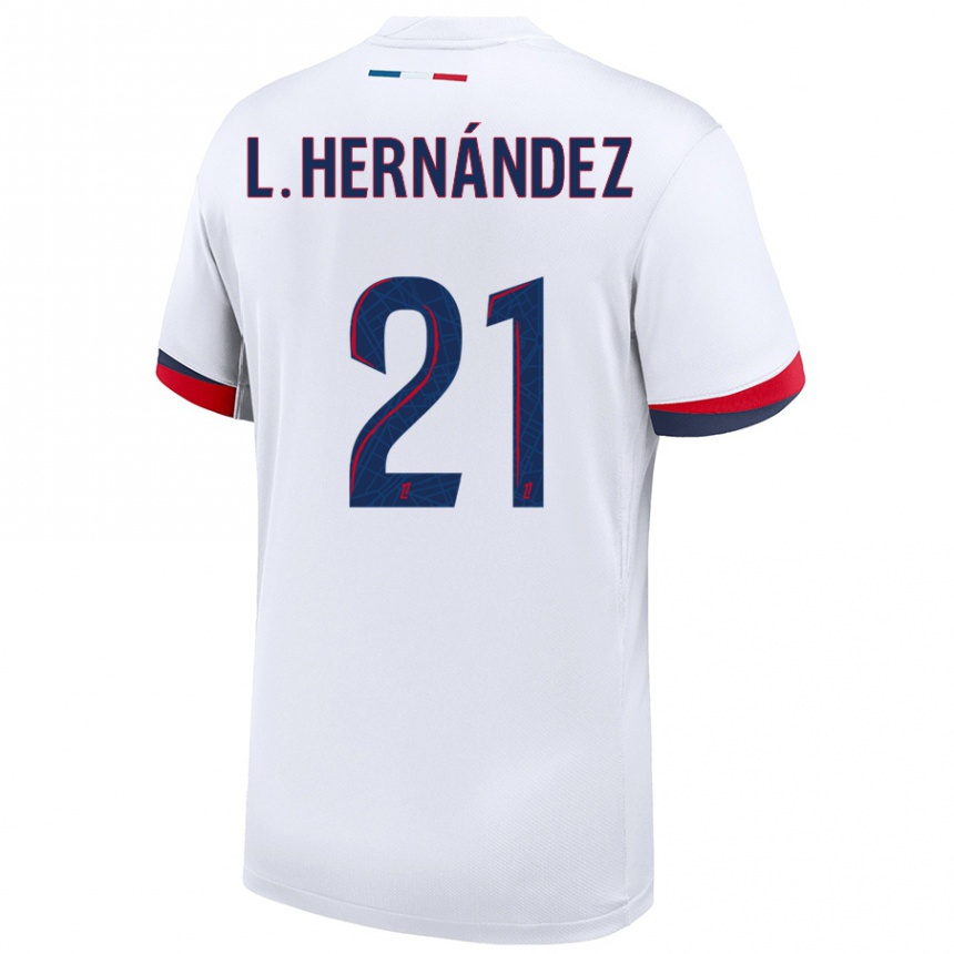 Kids Football Lucas Hernandez #21 White Blue Red Away Jersey 2024/25 T-Shirt Australia