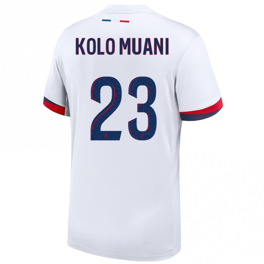 Kids Football Randal Kolo Muani #23 White Blue Red Away Jersey 2024/25 T-Shirt Australia