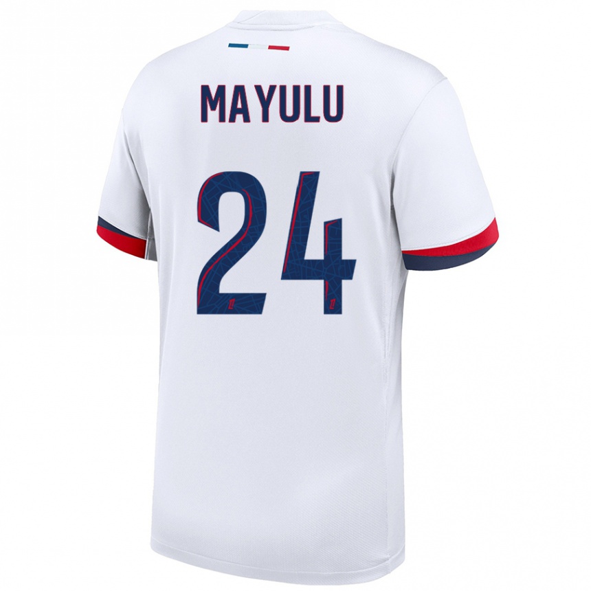 Kids Football Senny Mayulu #24 White Blue Red Away Jersey 2024/25 T-Shirt Australia