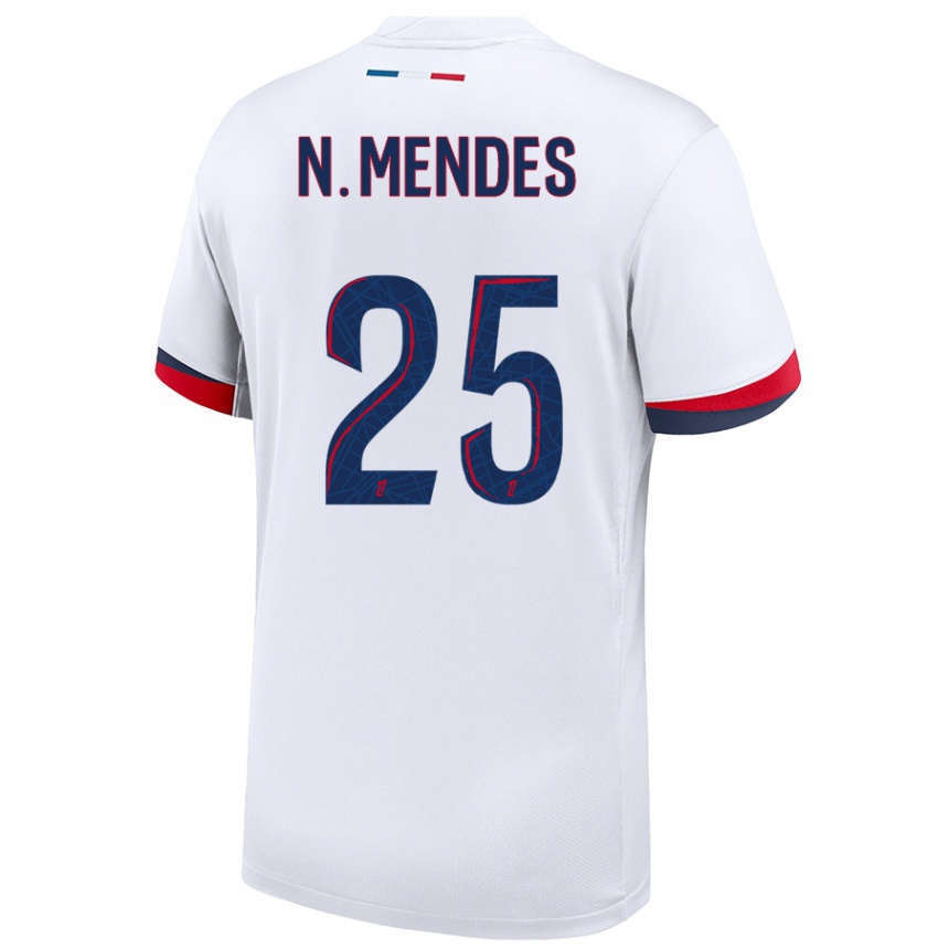 Kids Football Nuno Mendes #25 White Blue Red Away Jersey 2024/25 T-Shirt Australia