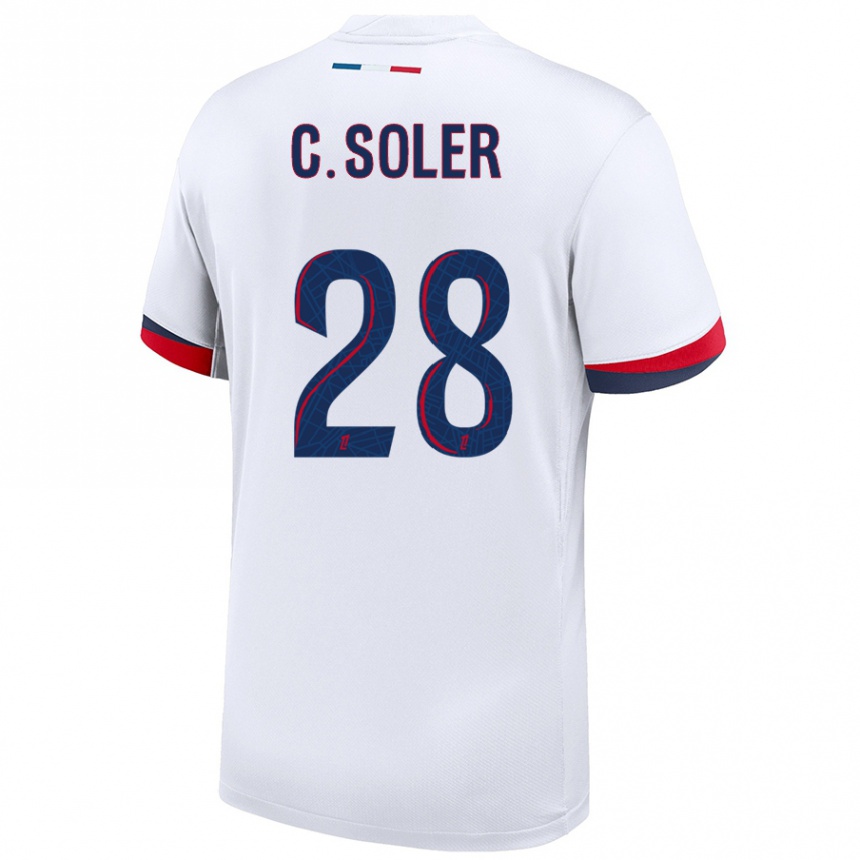 Kids Football Carlos Soler #28 White Blue Red Away Jersey 2024/25 T-Shirt Australia