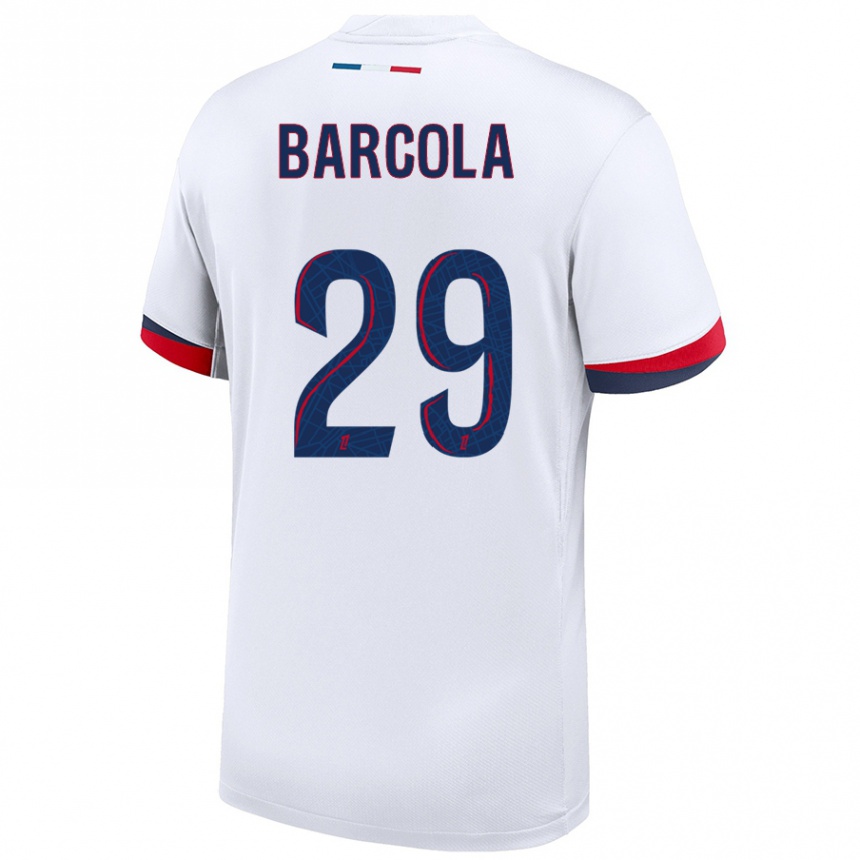 Kids Football Bradley Barcola #29 White Blue Red Away Jersey 2024/25 T-Shirt Australia