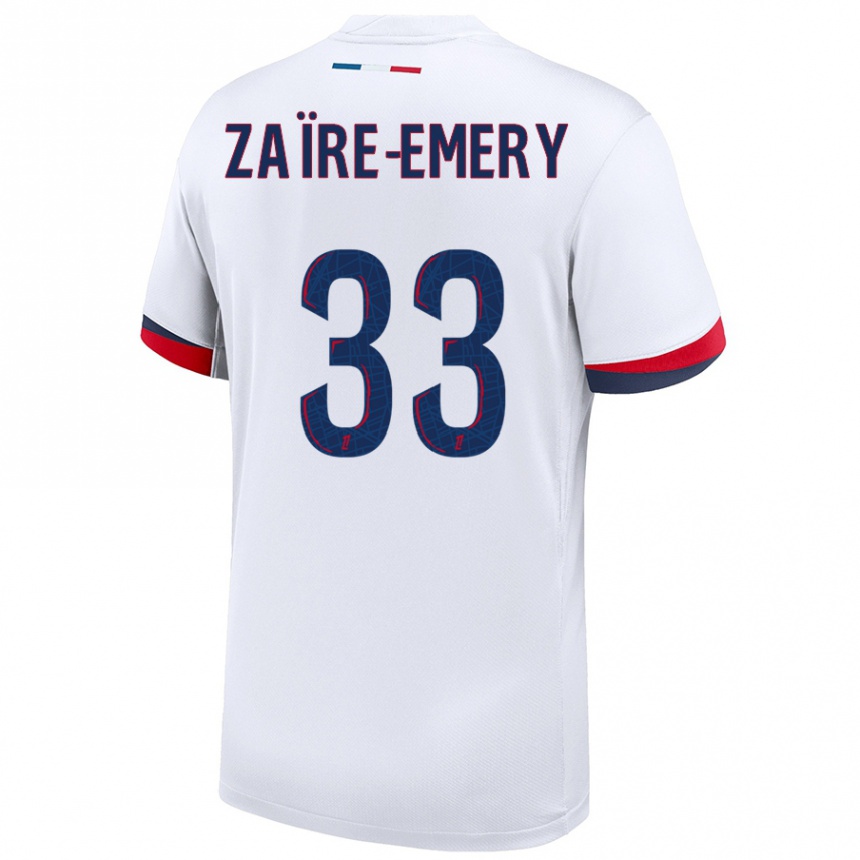 Kids Football Warren Zaire Emery #33 White Blue Red Away Jersey 2024/25 T-Shirt Australia