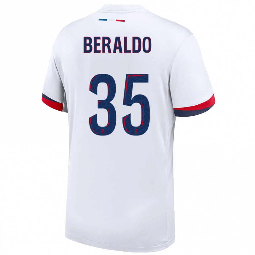 Kids Football Lucas Beraldo #35 White Blue Red Away Jersey 2024/25 T-Shirt Australia