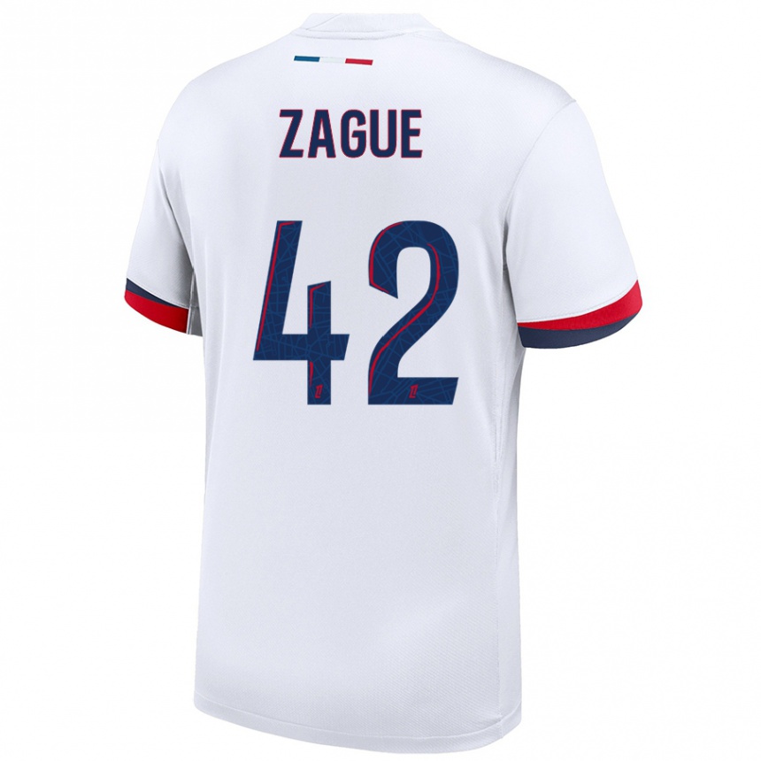 Kids Football Yoram Zague #42 White Blue Red Away Jersey 2024/25 T-Shirt Australia