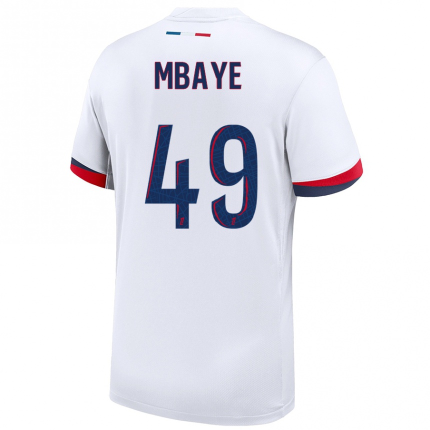 Kids Football Ibrahim Mbaye #49 White Blue Red Away Jersey 2024/25 T-Shirt Australia