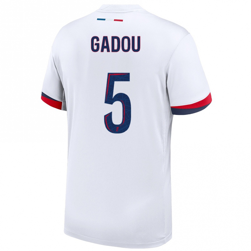 Kids Football Joane Gadou #5 White Blue Red Away Jersey 2024/25 T-Shirt Australia