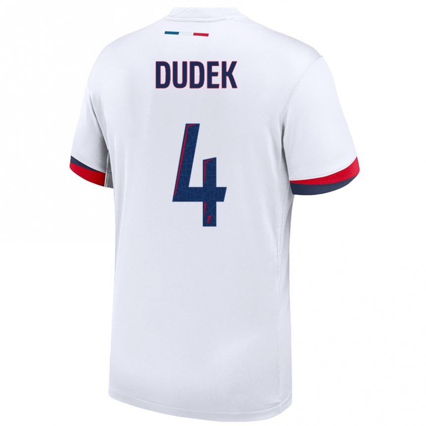 Kids Football Paulina Dudek #4 White Blue Red Away Jersey 2024/25 T-Shirt Australia