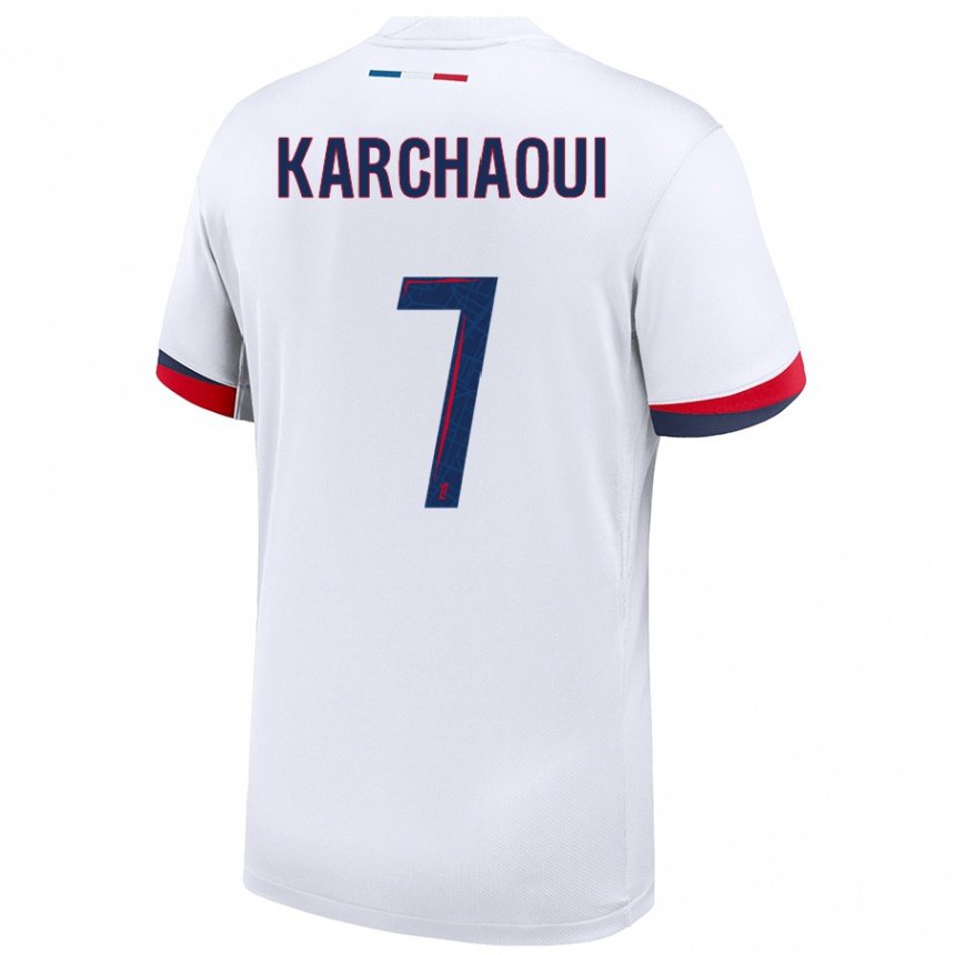 Kids Football Sakina Karchaoui #7 White Blue Red Away Jersey 2024/25 T-Shirt Australia