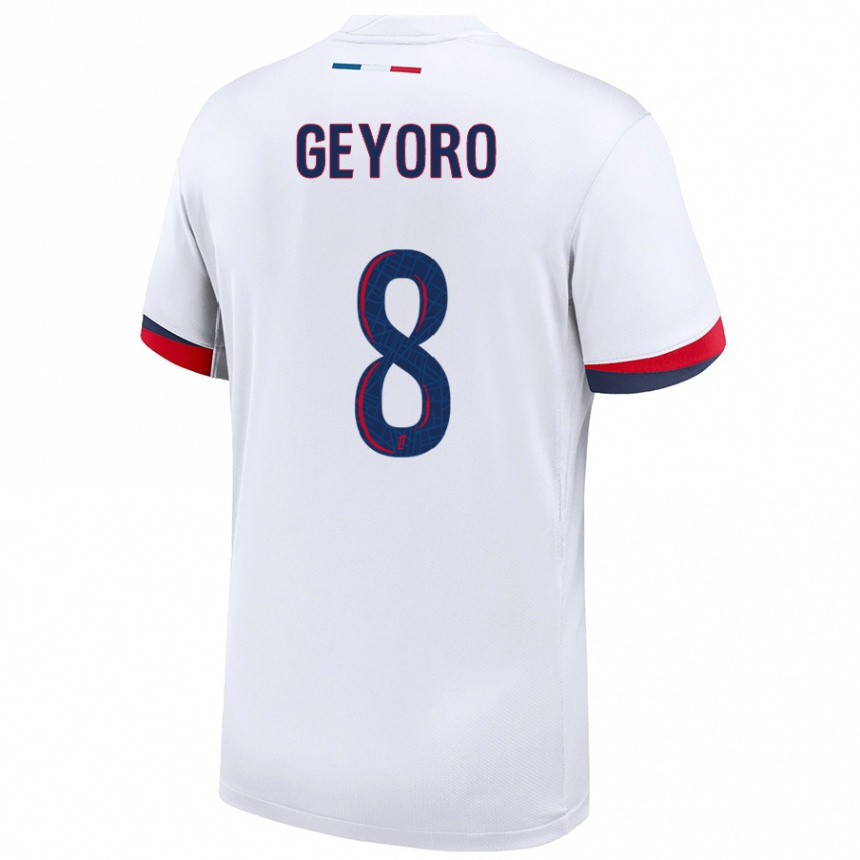 Kids Football Grace Geyoro #8 White Blue Red Away Jersey 2024/25 T-Shirt Australia