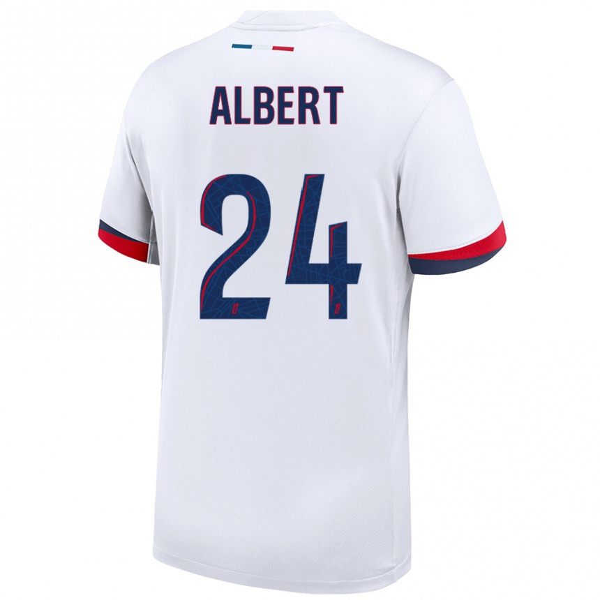 Kids Football Korbin Albert #24 White Blue Red Away Jersey 2024/25 T-Shirt Australia