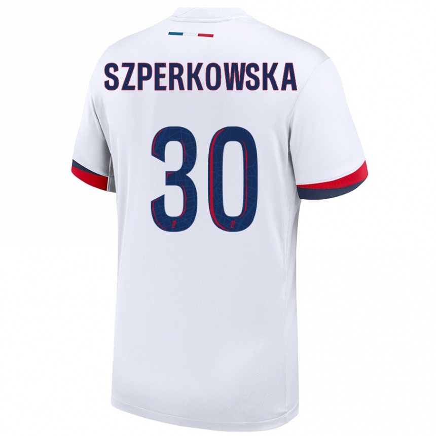 Kids Football Oliwia Szperkowska #30 White Blue Red Away Jersey 2024/25 T-Shirt Australia