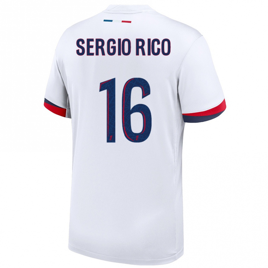 Kids Football Sergio Rico #16 White Blue Red Away Jersey 2024/25 T-Shirt Australia