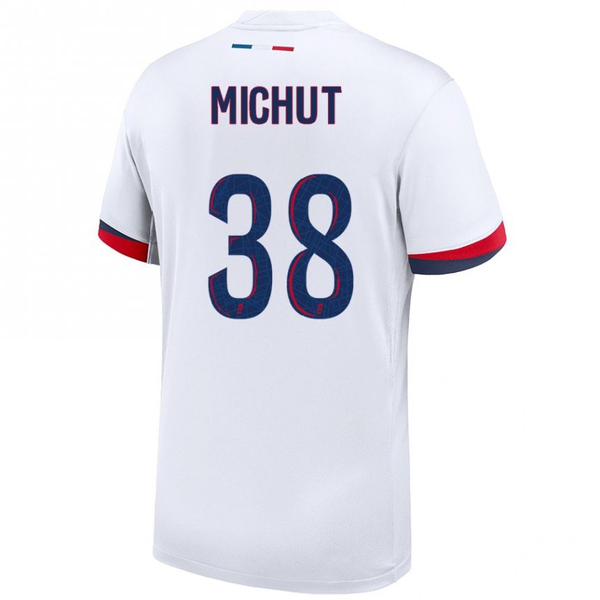 Kids Football Edouard Michut #38 White Blue Red Away Jersey 2024/25 T-Shirt Australia