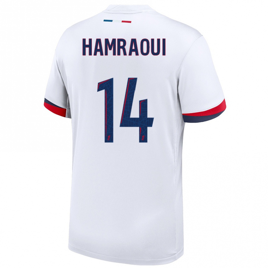 Kids Football Kheira Hamraoui #14 White Blue Red Away Jersey 2024/25 T-Shirt Australia