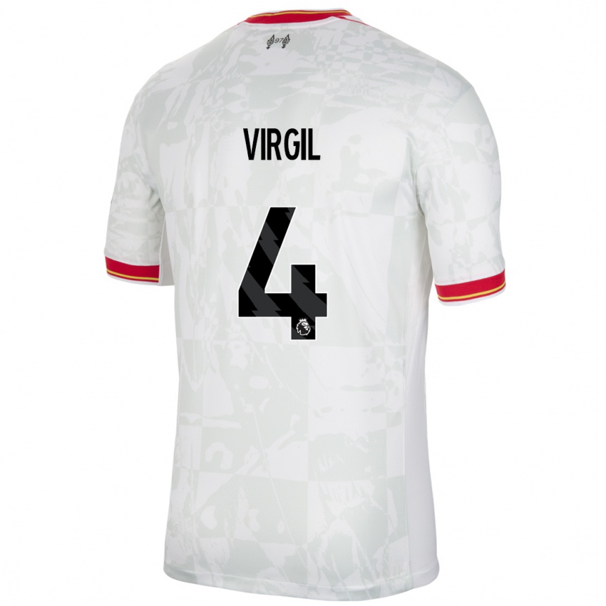 Kids Football Virgil Van Dijk #4 White Red Black Third Jersey 2024/25 T-Shirt Australia