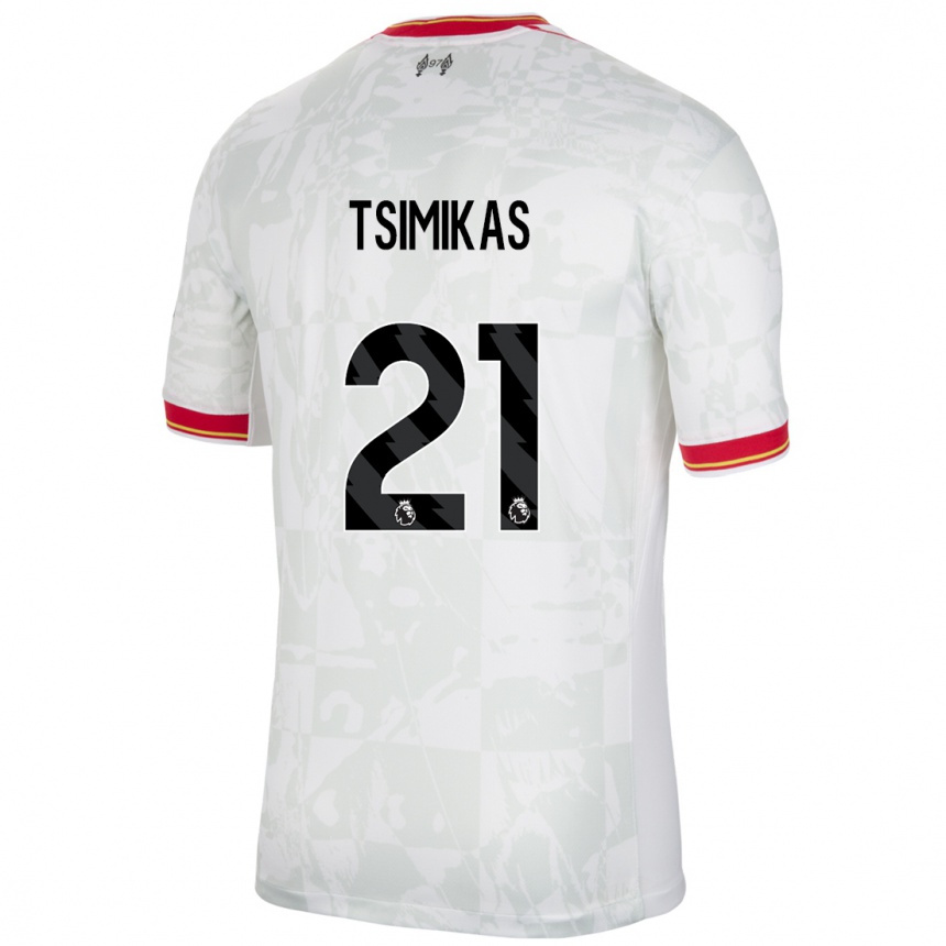 Kids Football Konstantinos Tsimikas #21 White Red Black Third Jersey 2024/25 T-Shirt Australia