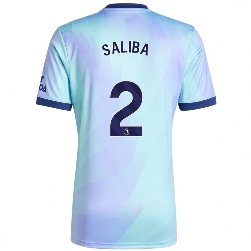 Kids Football William Saliba #2 Aqua Third Jersey 2024/25 T-Shirt Australia