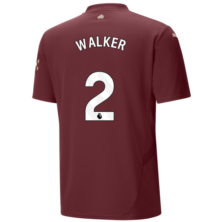 Kids Football Kyle Walker #2 Maroon Third Jersey 2024/25 T-Shirt Australia