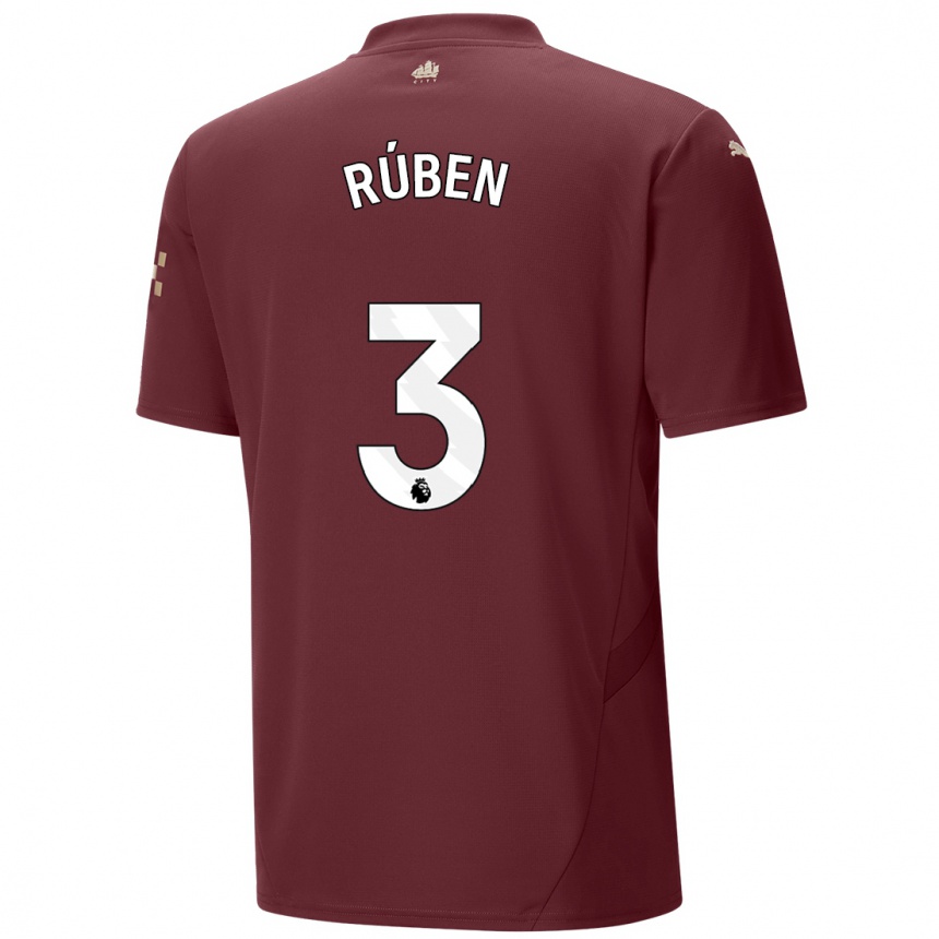 Kids Football Ruben Dias #3 Maroon Third Jersey 2024/25 T-Shirt Australia