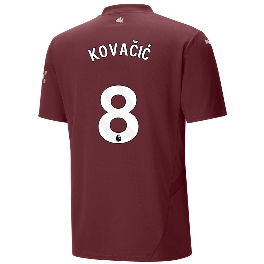 Kids Football Mateo Kovacic #8 Maroon Third Jersey 2024/25 T-Shirt Australia