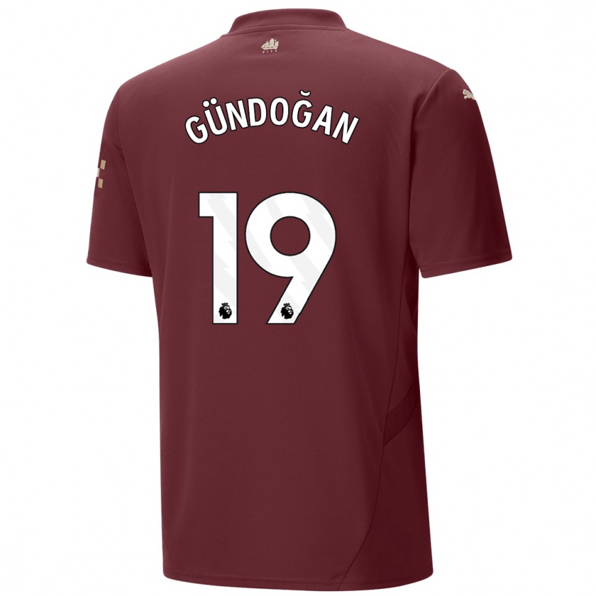 Kids Football Ilkay Gundogan #19 Maroon Third Jersey 2024/25 T-Shirt Australia