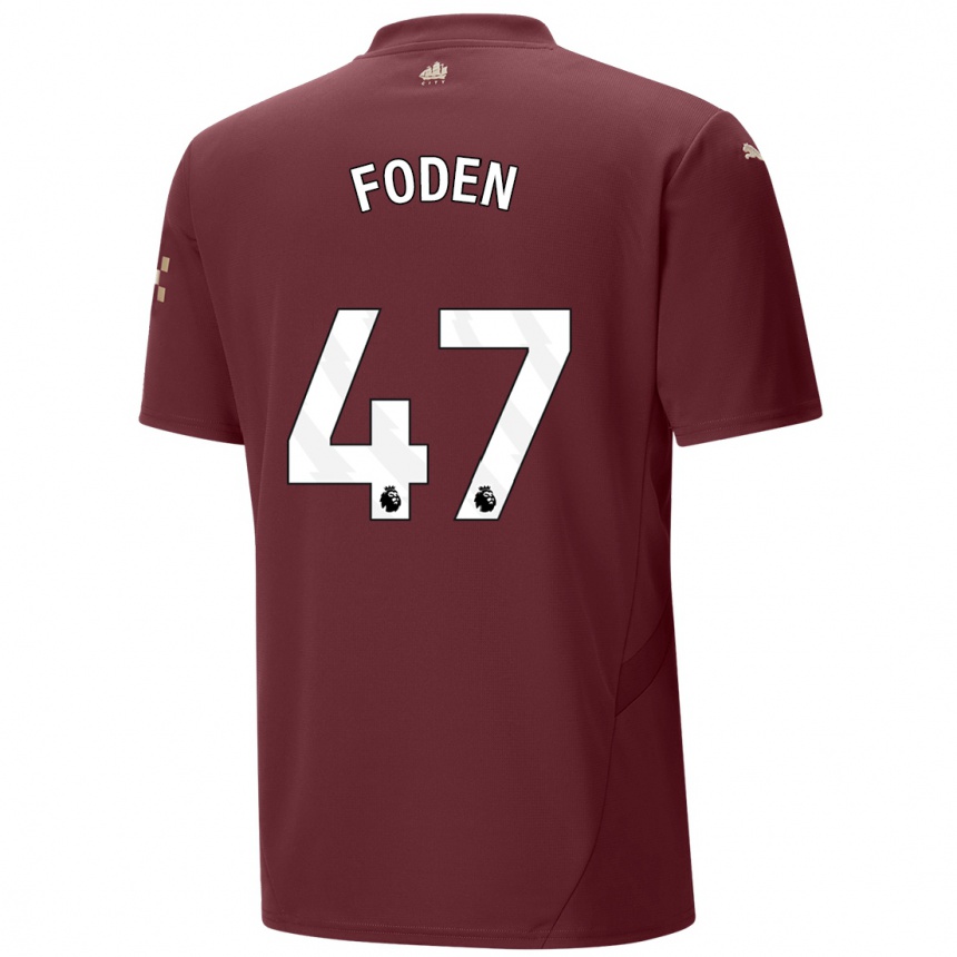 Kids Football Phil Foden #47 Maroon Third Jersey 2024/25 T-Shirt Australia