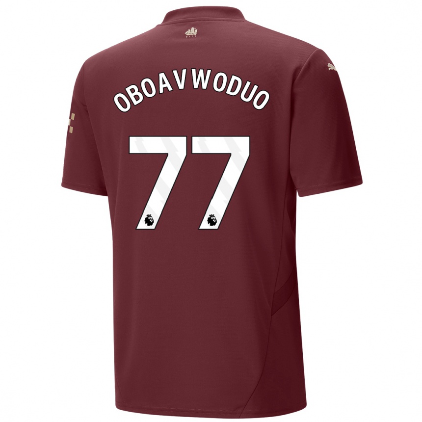 Kids Football Justin Oboavwoduo #77 Maroon Third Jersey 2024/25 T-Shirt Australia