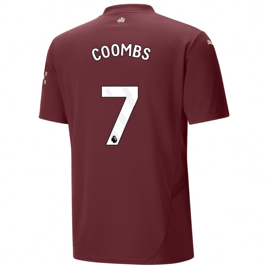 Kids Football Laura Coombs #7 Maroon Third Jersey 2024/25 T-Shirt Australia