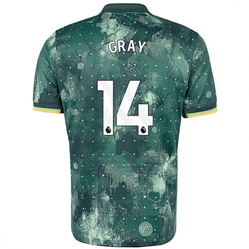 Kids Football Archie Gray #14 Mint Green Third Jersey 2024/25 T-Shirt Australia